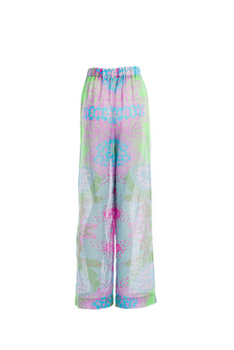 Wide-leg pants in multicoloured linen