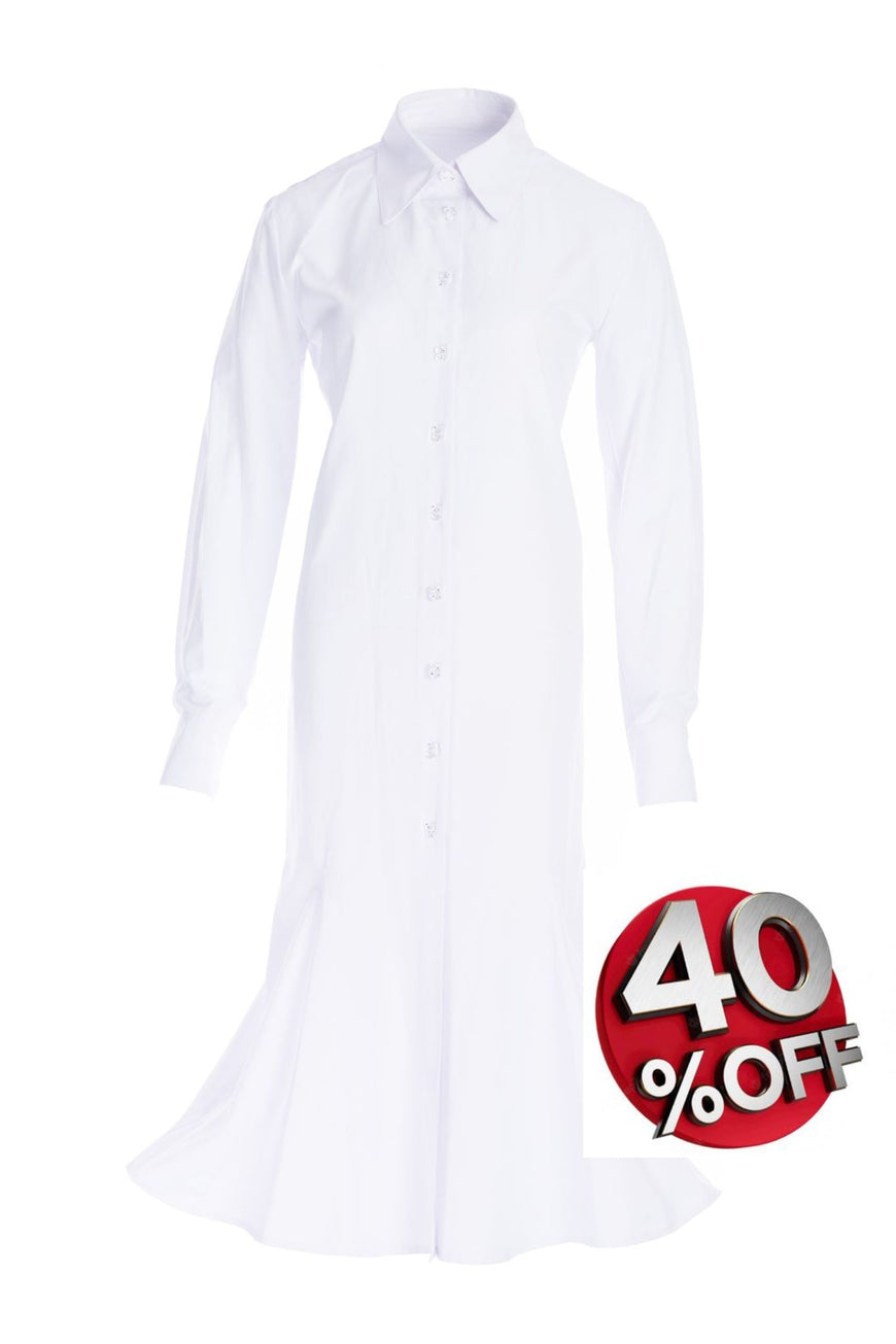 Shirt-dress mermaid from poplin in white with glass buttons