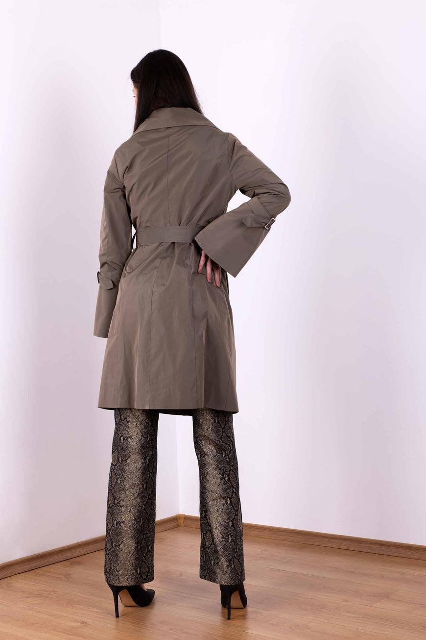 Khaki raincoat with wide lapel