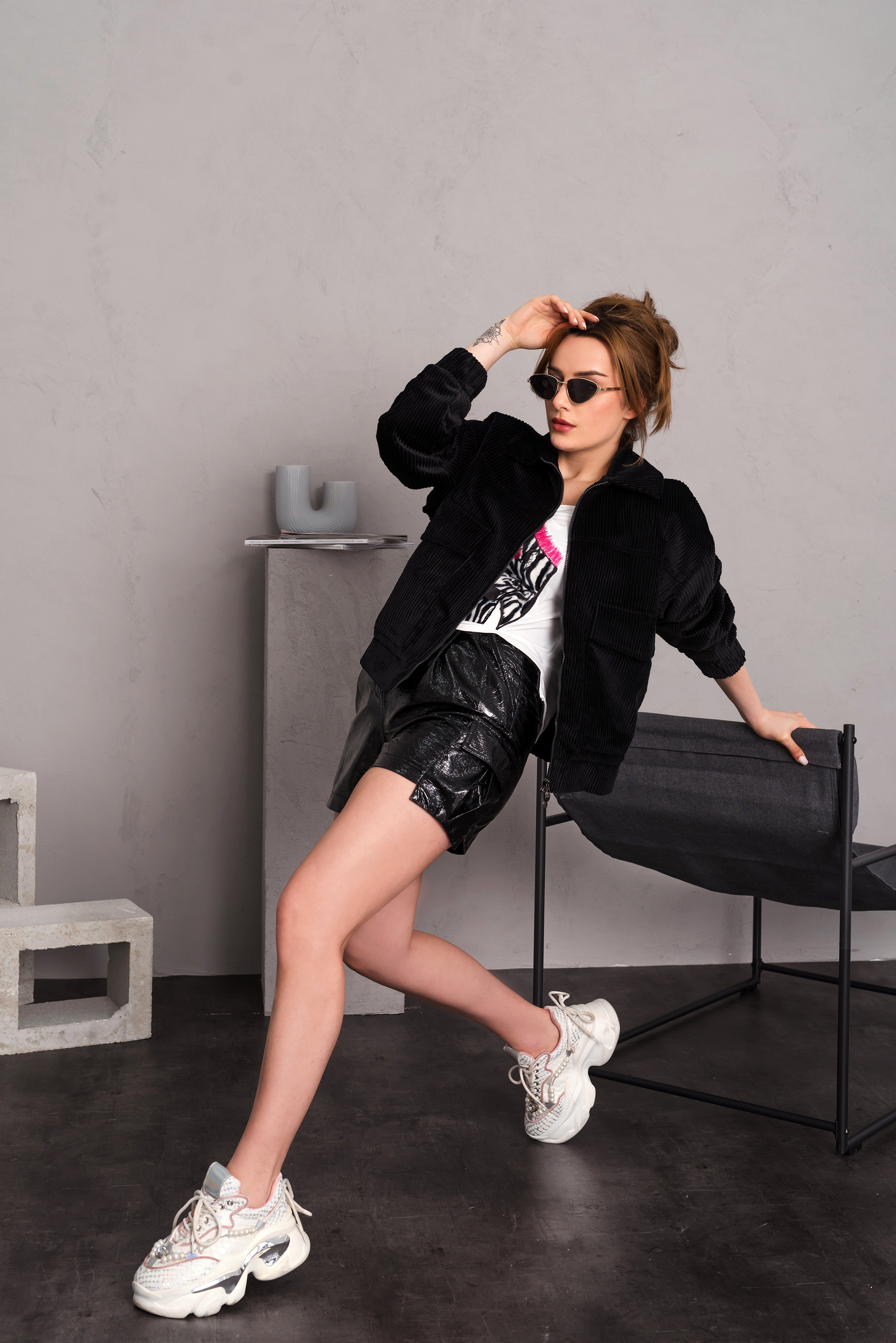 Velvet ribbed jacket in black
