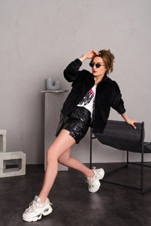 Velvet ribbed jacket in black
