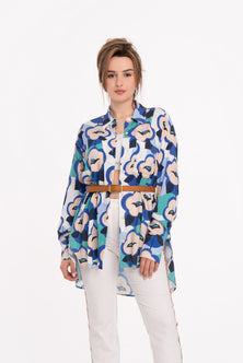 Loose shirt in blue melange – Back view – Silvy Rowson