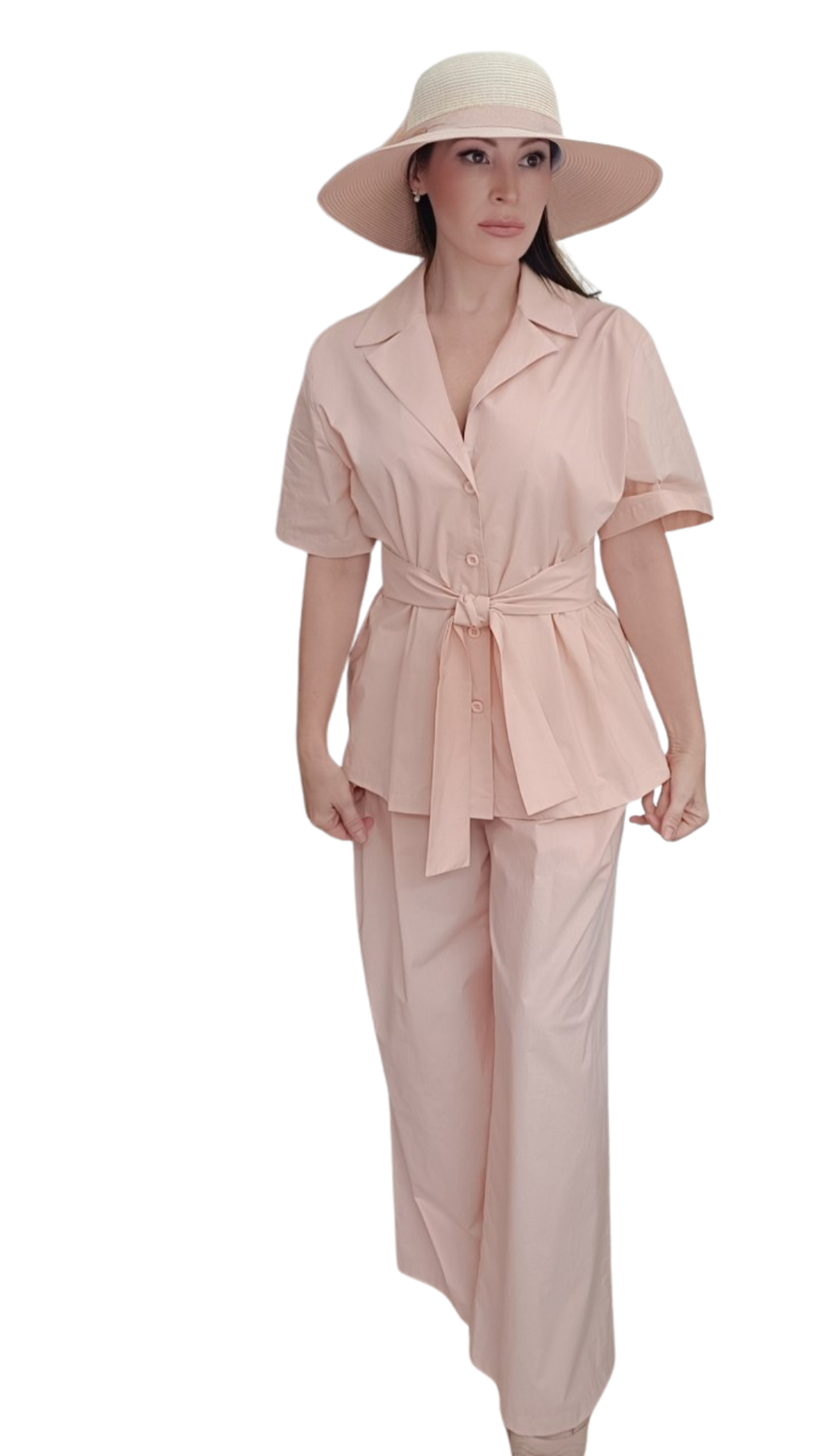 Apricot Cotton Belted Shirt Jacket