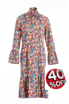 Multicoloured shirt dress with one ruffle