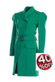 Double-breasted Dress with Bouffon sleeves in Green