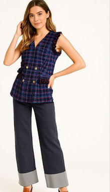 Pantaloni dritti con orlo ampio in blu scuro