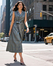 Double-breasted plaid dress