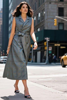 Double-breasted plaid dress