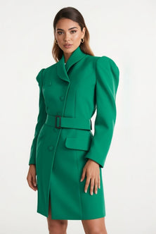 Double-breasted Dress with Bouffon sleeves in Green