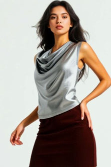 Fitted top with cowl neckline