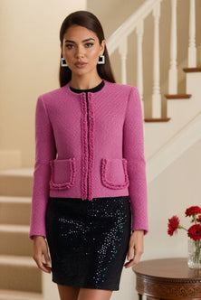 Boucle coat in dark pink with long sleeves