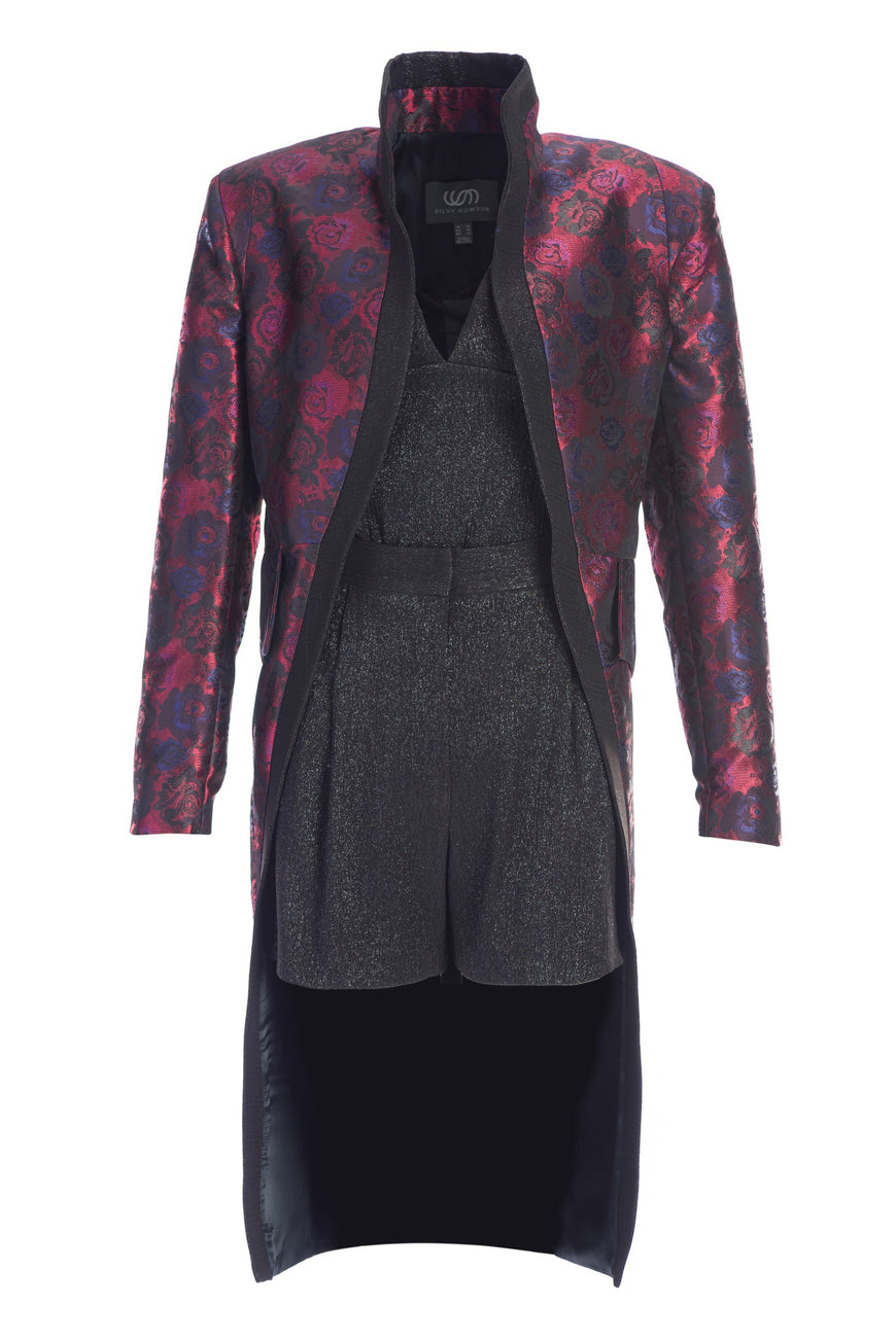 Jacquard tailcoat dark floral pattern