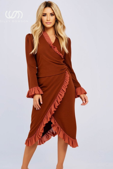 Blouse Hugg me style with a buff sleeve in rusty brown