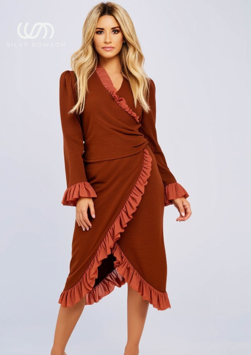 Блуза с буф ръкав в ръждиво кафяво