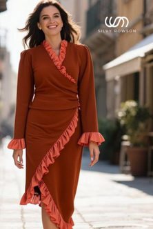 Blouse Hugg me style with a buff sleeve in rusty brown