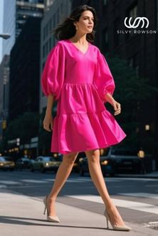 Abito con maniche color cuoio - rosa