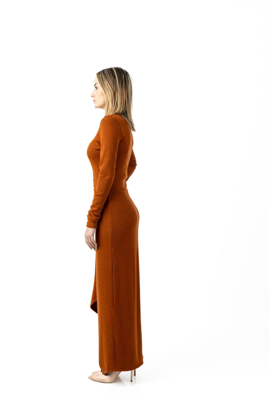 Dress in rusty brown knit