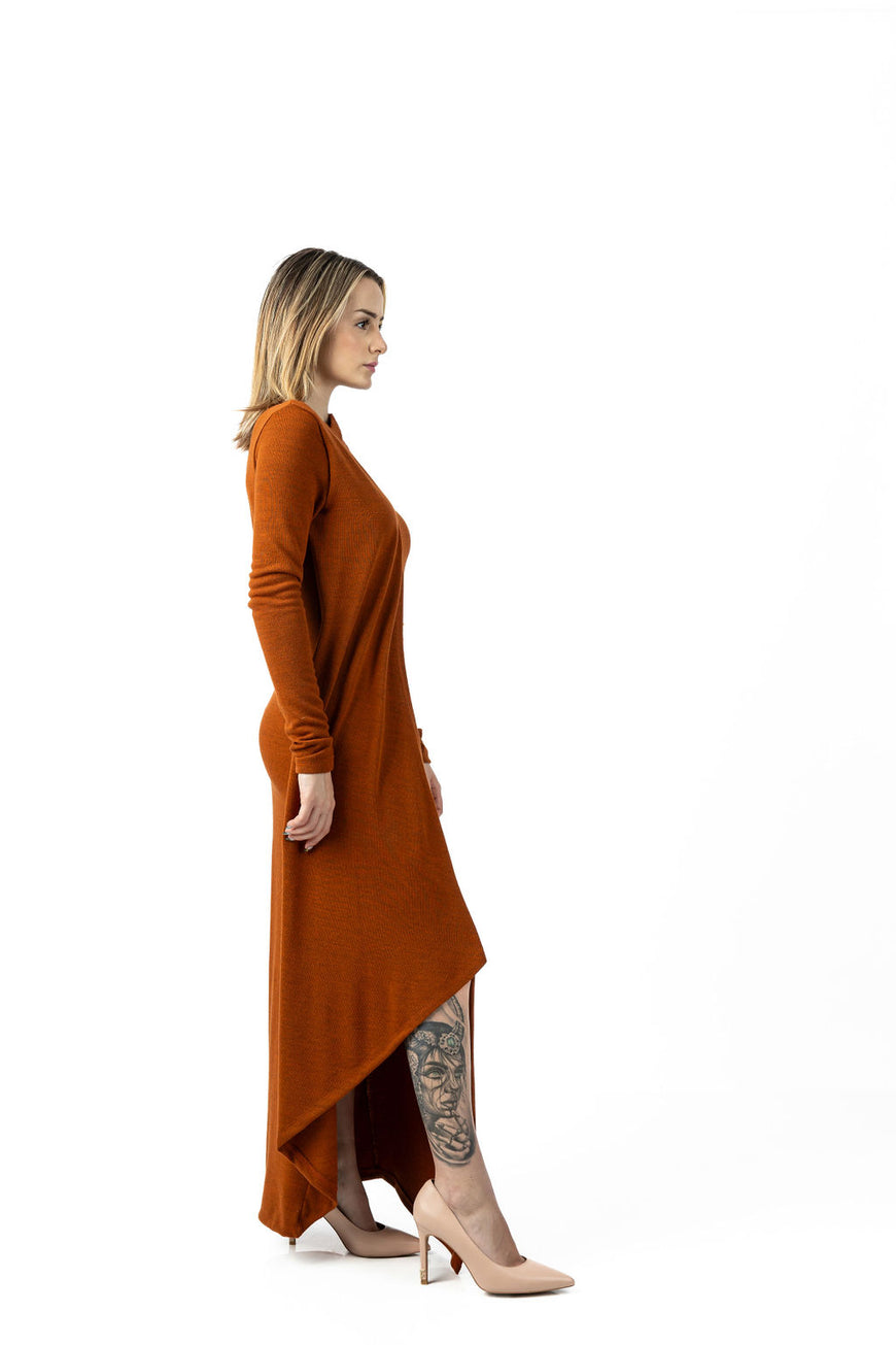 Dress in rusty brown knit