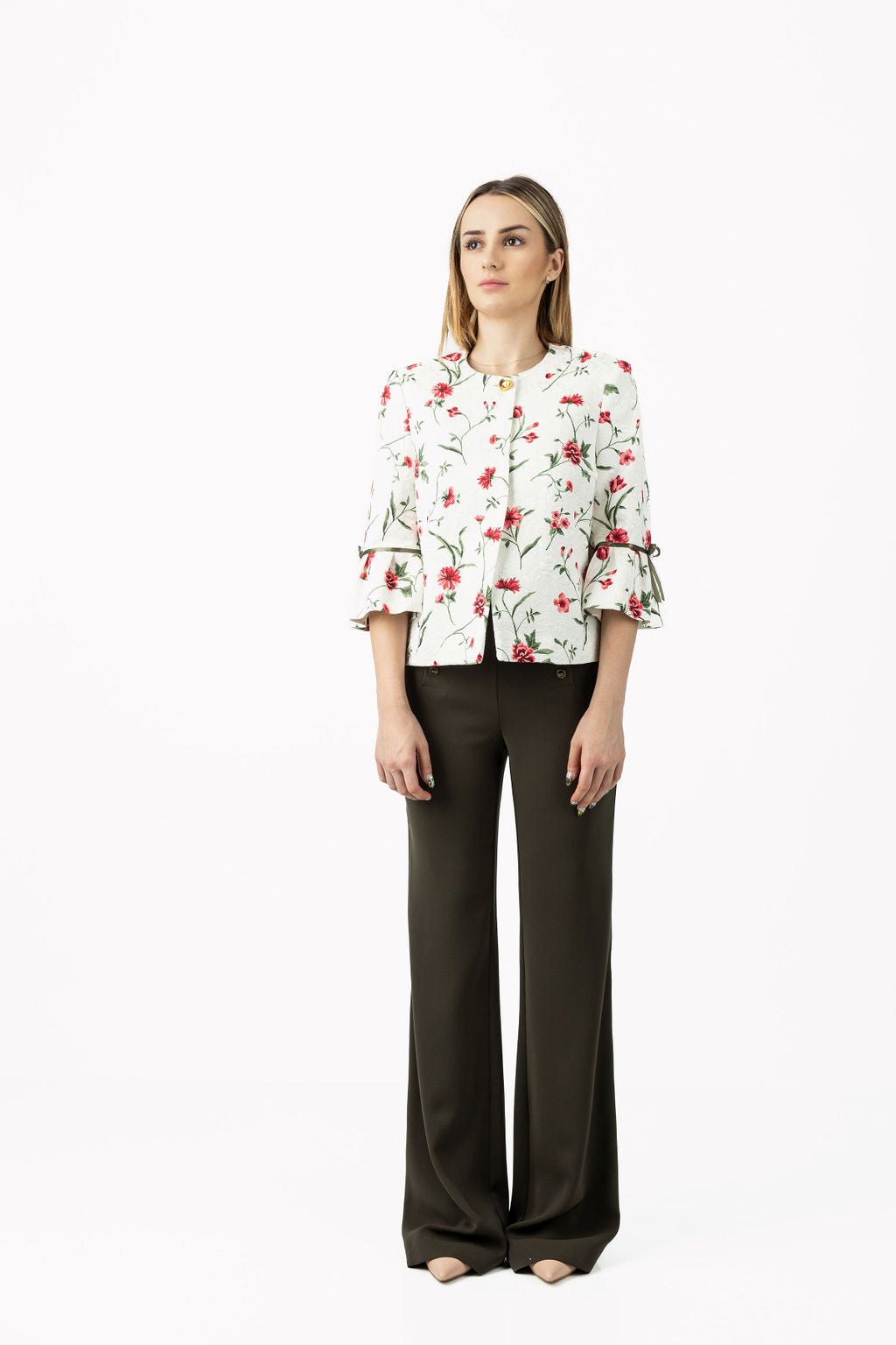 Wide-leg trousers in green – Fabric detail – Silvy Rowson