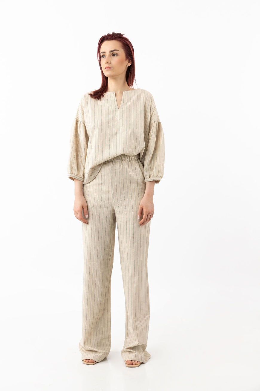 Wide-leg linen trousers in beige