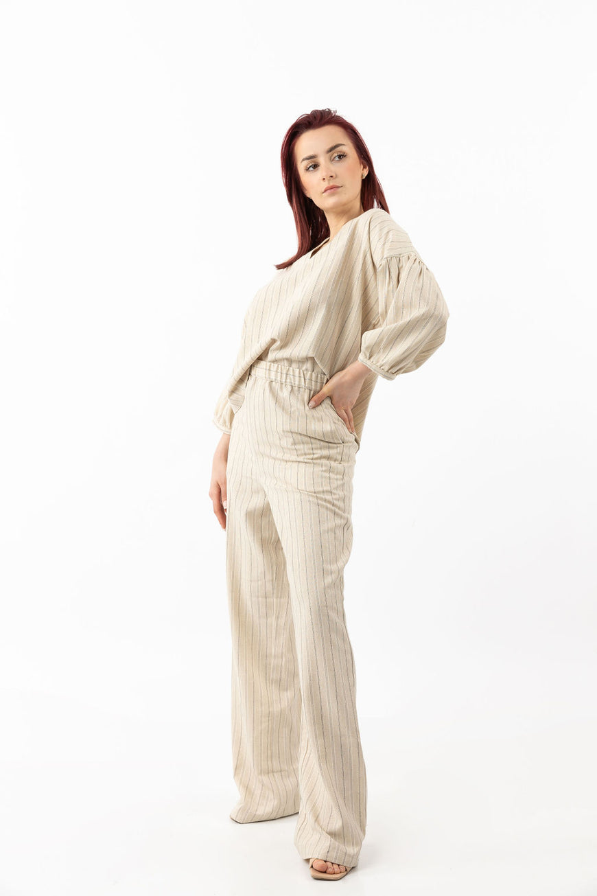 Wide-leg linen trousers in beige