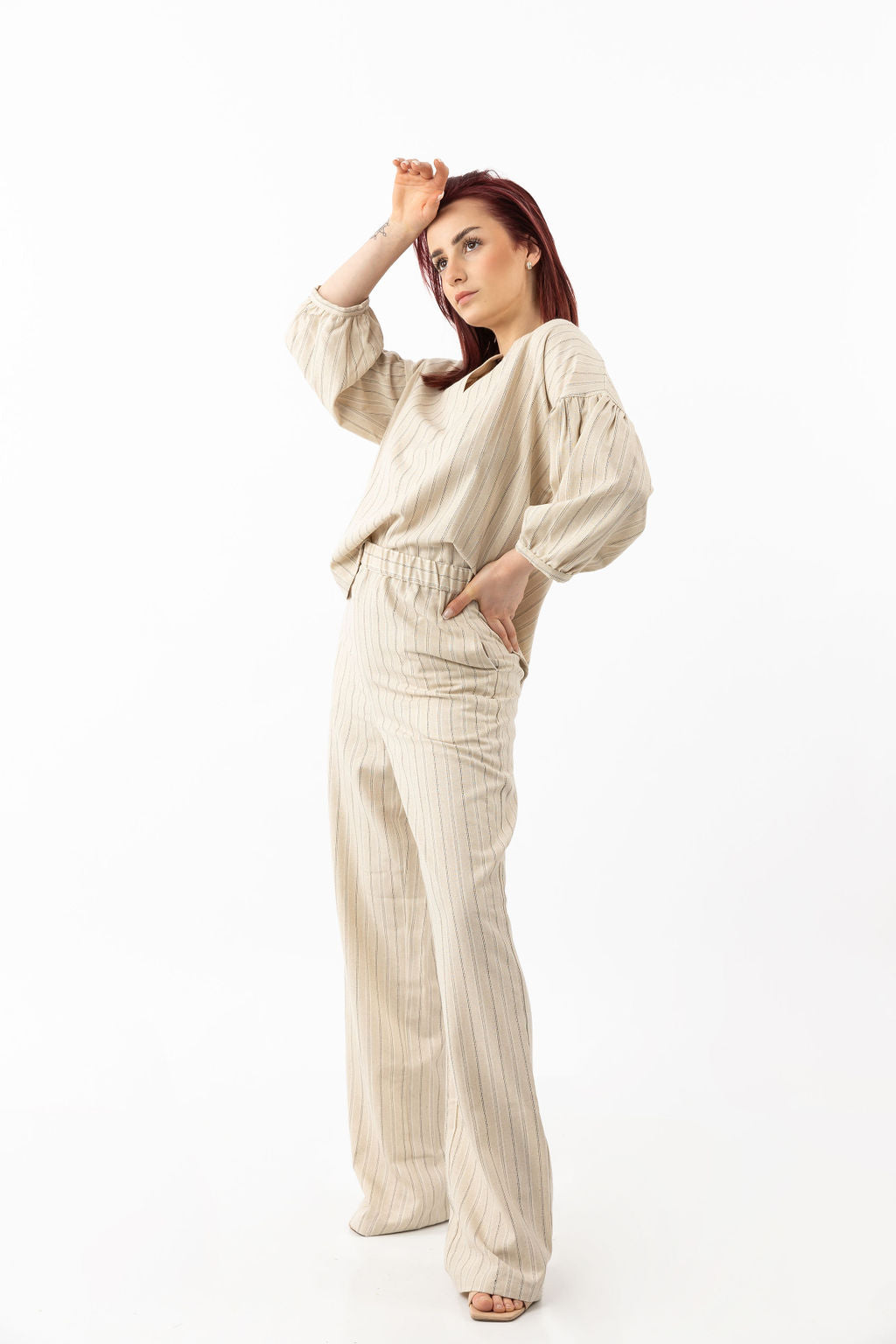 Linen blouse 3/4 sleeves in beige