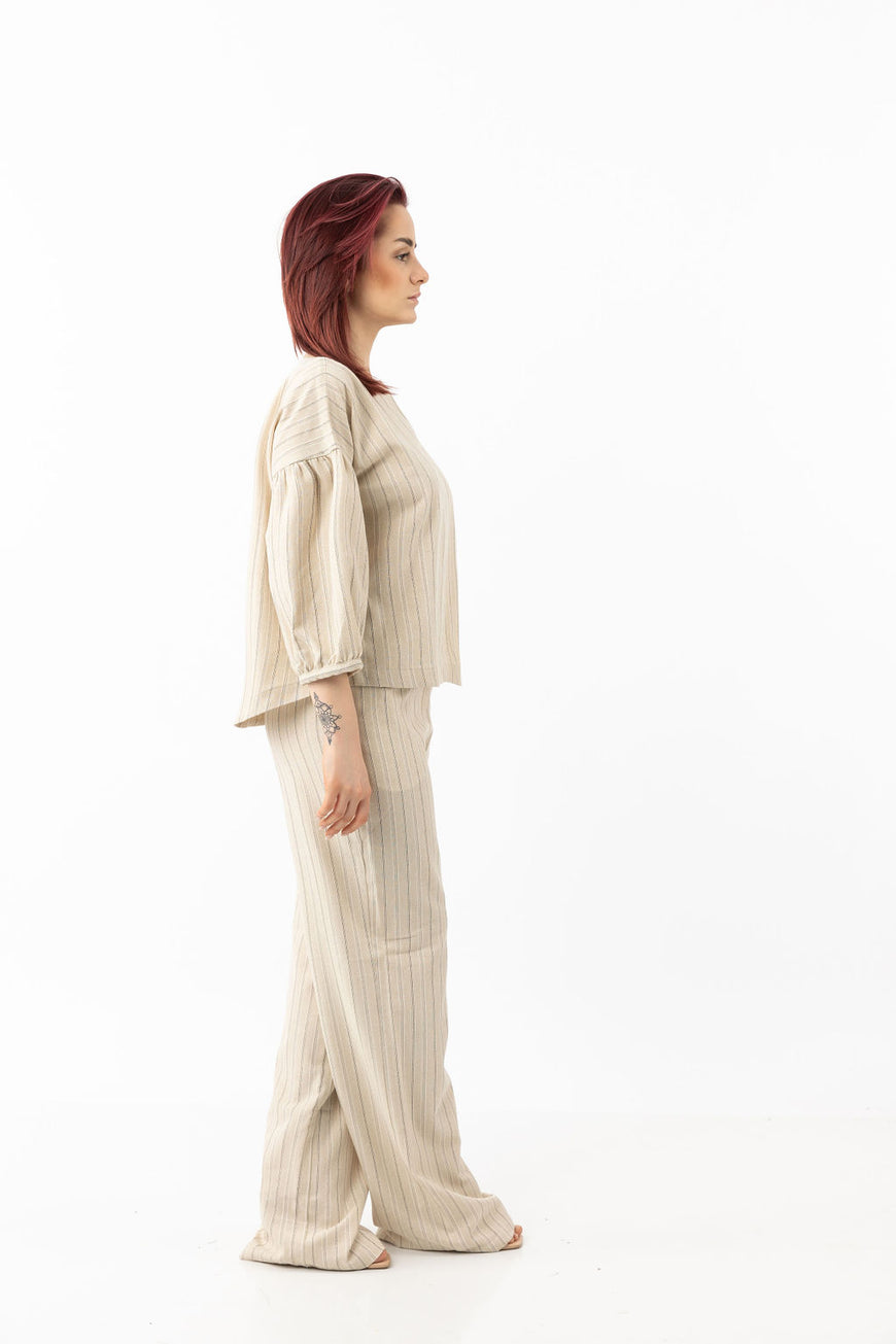 Wide-leg linen trousers in beige