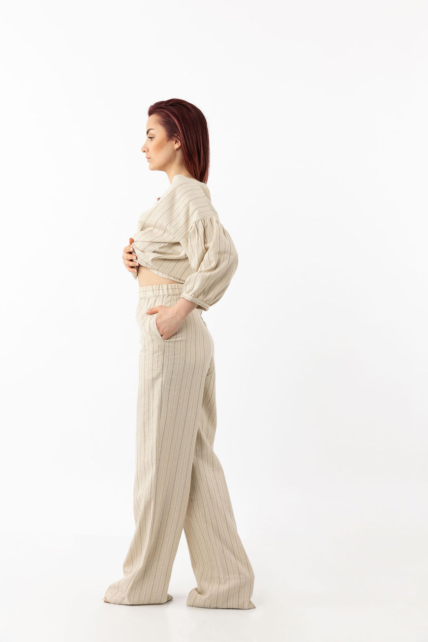 Wide-leg linen trousers in beige