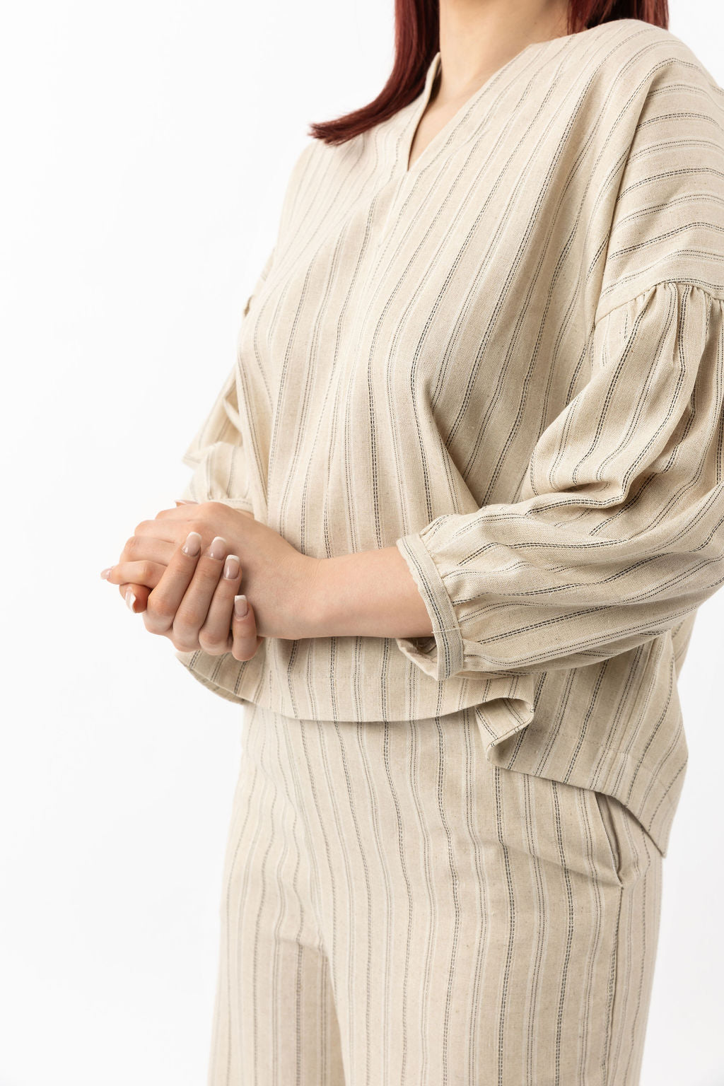 Linen blouse 3/4 sleeves in beige