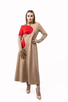 Dress Beige&Red-S – Fabric detail – Silvy Rowson