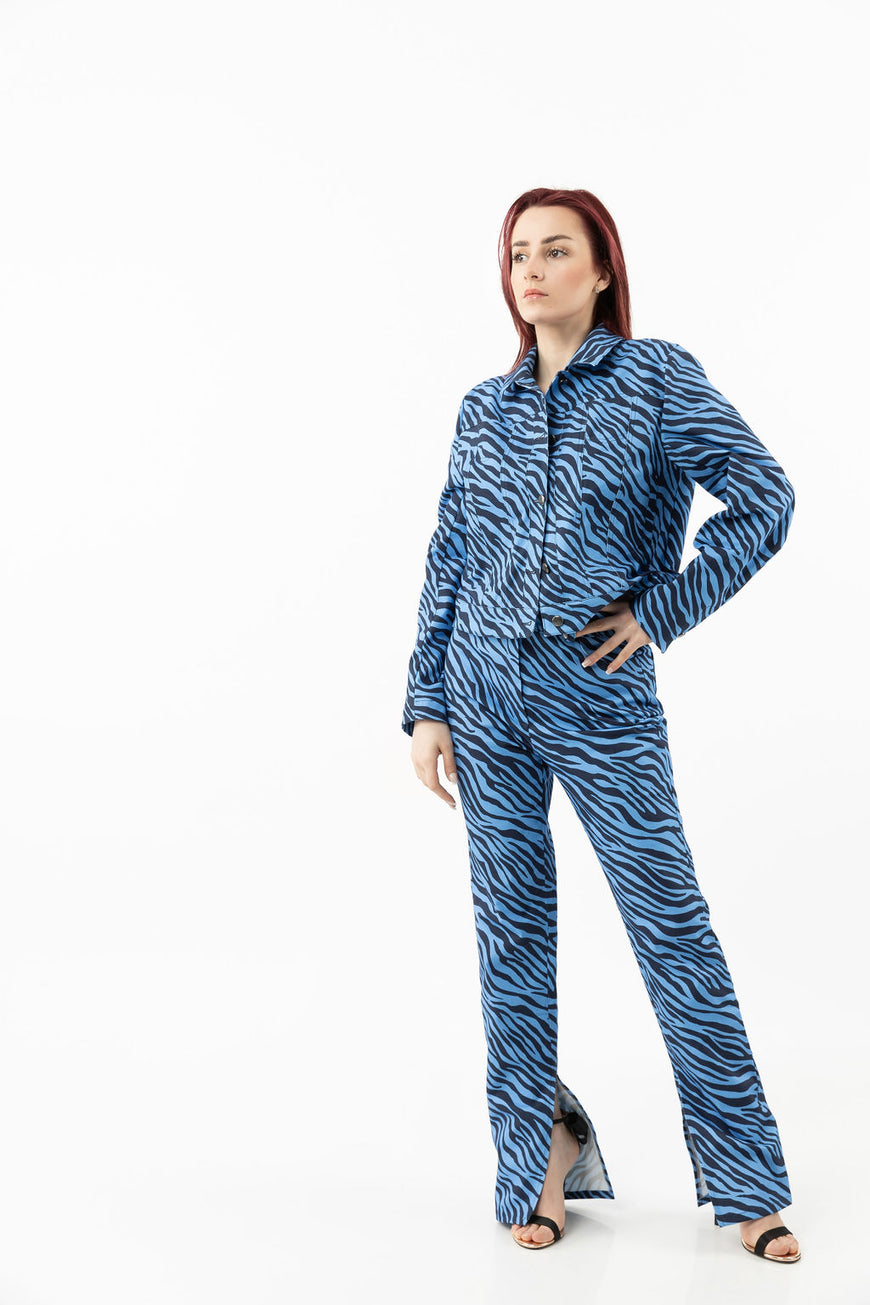 Straight jacket blue zebra print