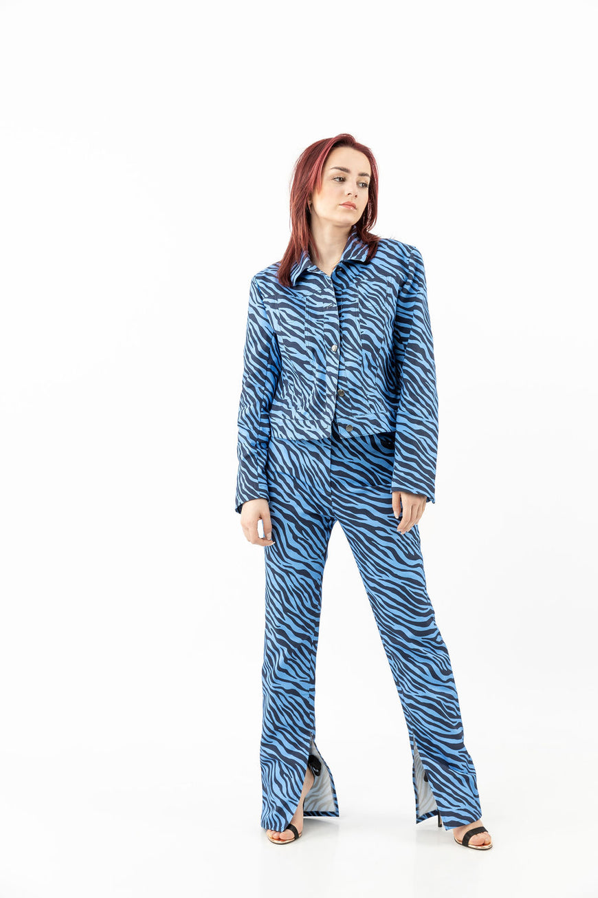 Straight jacket blue zebra print