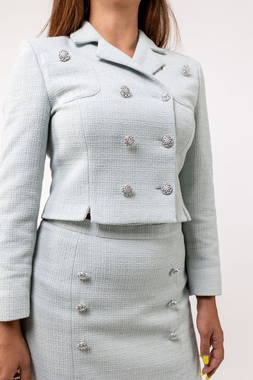 Short-cut boucle jacket in mint green