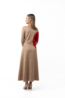 Dress Beige&Red-S – Alternate angle – Silvy Rowson