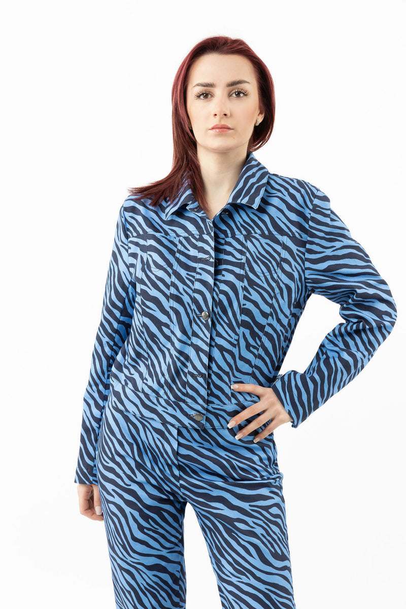 Straight jacket blue zebra print – Silvy Rowson Straight jacket blue zebra print – Silvy Rowson