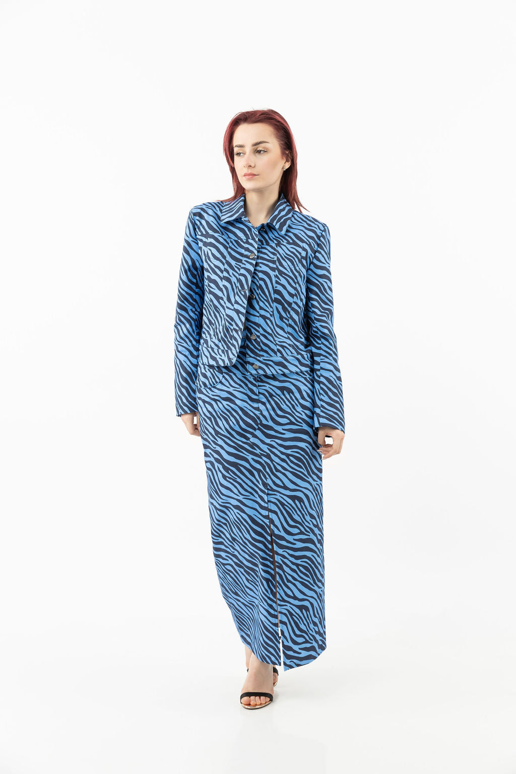 Cotton skirt in blue zebra print