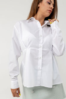 Shirt with 4 folds in white cotton – Side view – Silvy Rowson