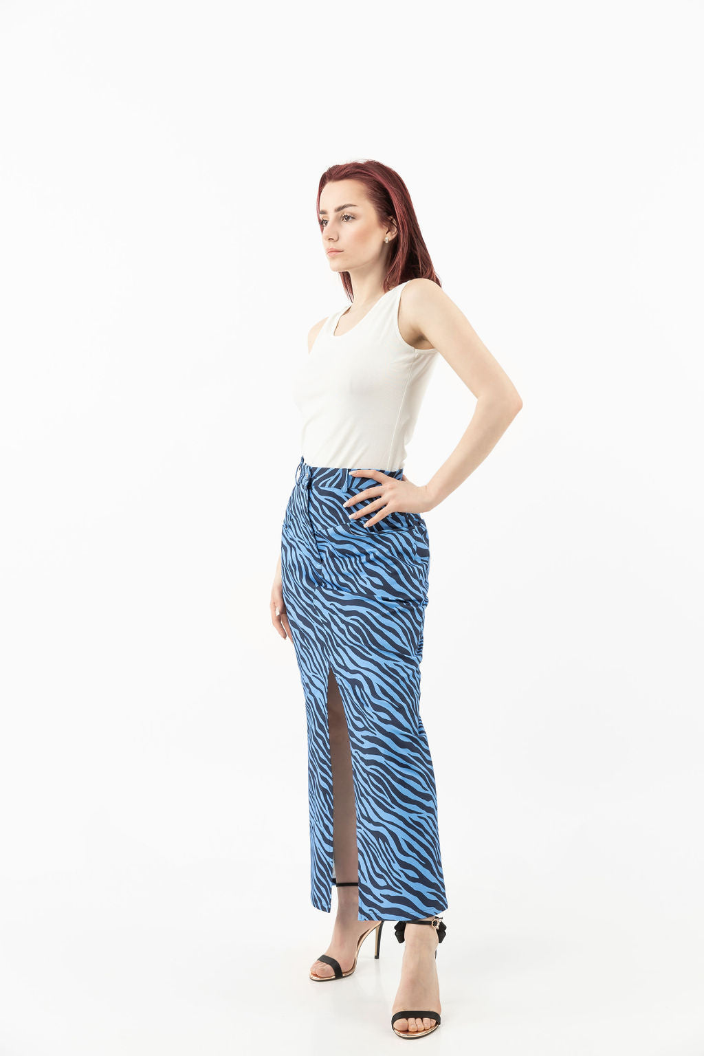 Cotton skirt in blue zebra print