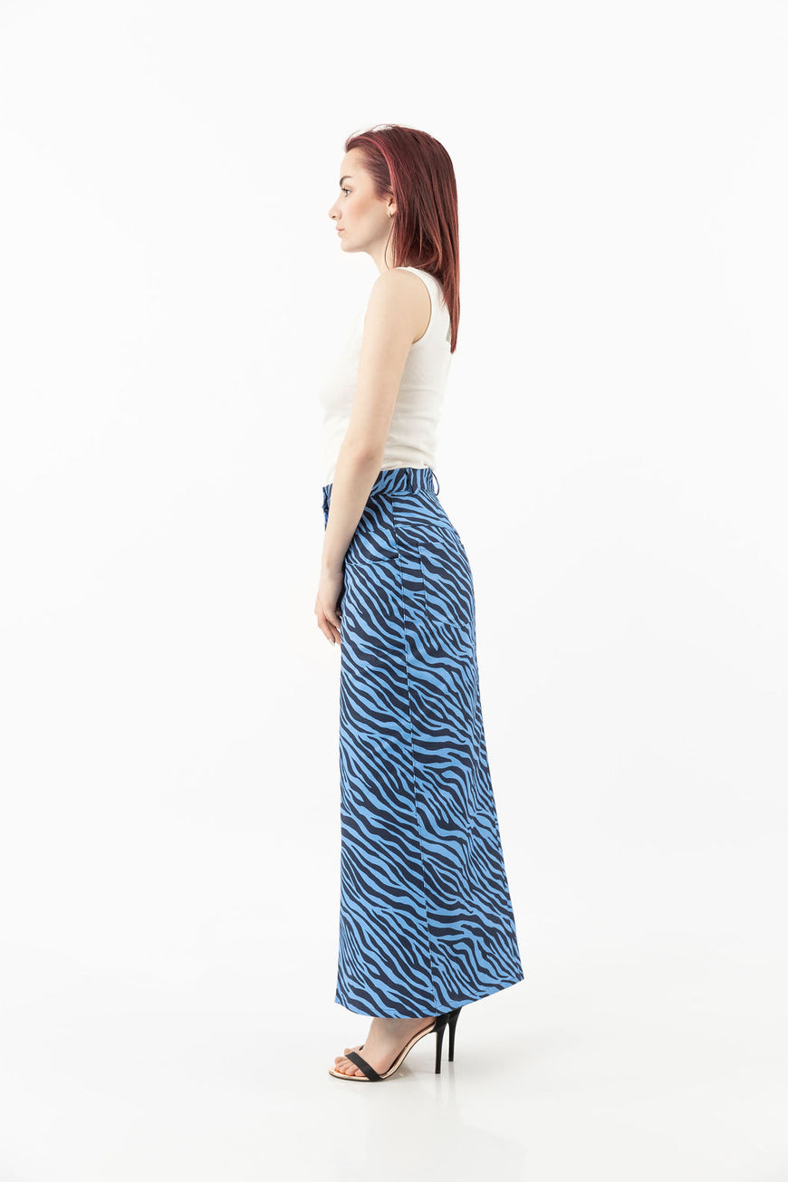 Cotton skirt in blue zebra print