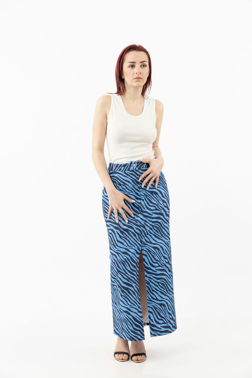 Cotton skirt in blue zebra print