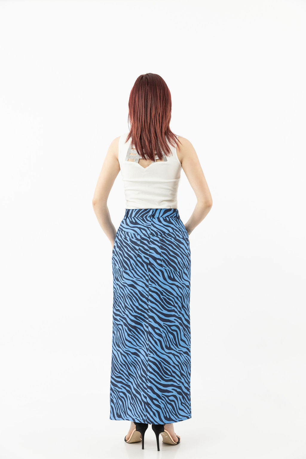 Cotton skirt in blue zebra print