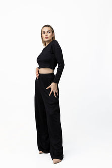 Wide legs trousers in black tricot – Alternate angle – Silvy Rowson