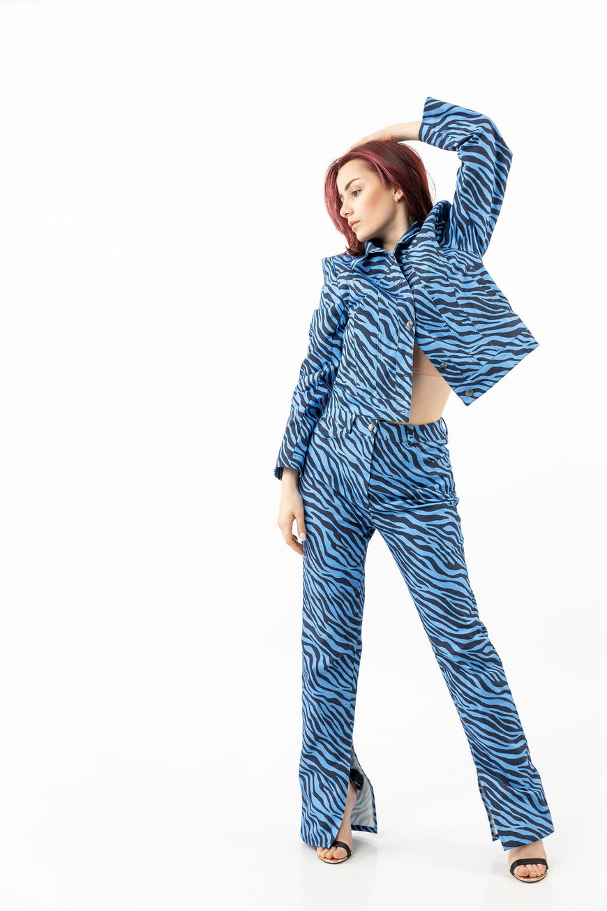 Straight jacket blue zebra print