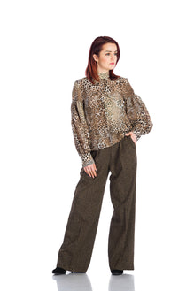 Leopard blouse buff sleeves