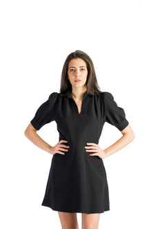Black dress with short buff sleeves – Detail close-up – Silvy Rowson