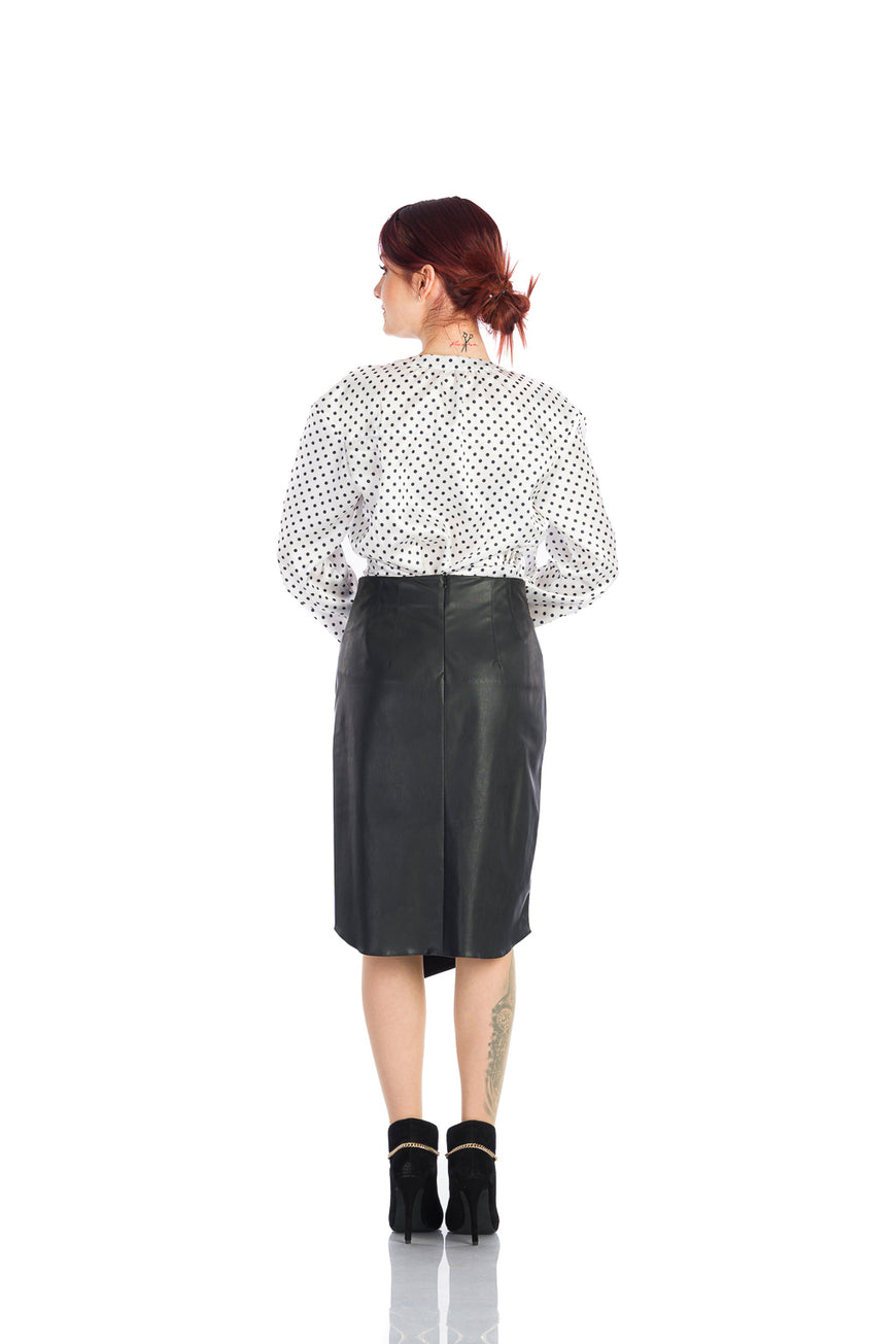 White satin blouse with black dots