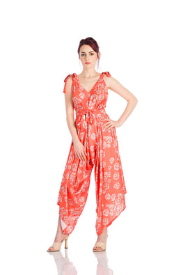 Satin jumpsuit with roses print