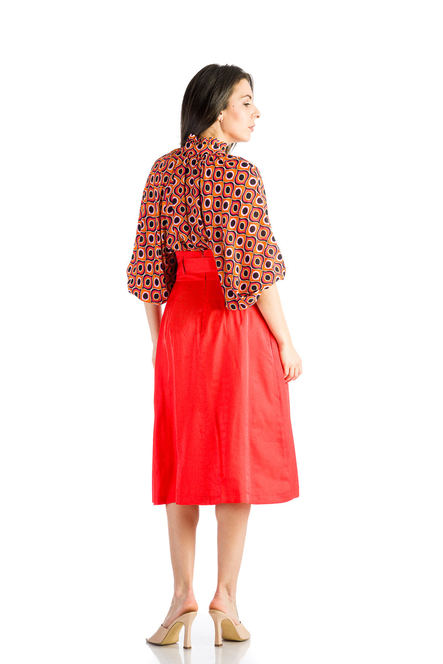 Orange loose blouse with balloon sleeves