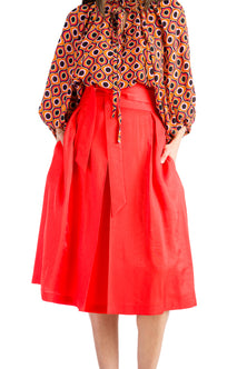 A-line red skirt – Back view – Silvy Rowson