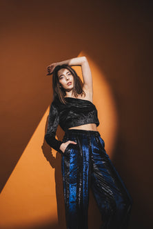 Pants velvet – Back view – Silvy Rowson